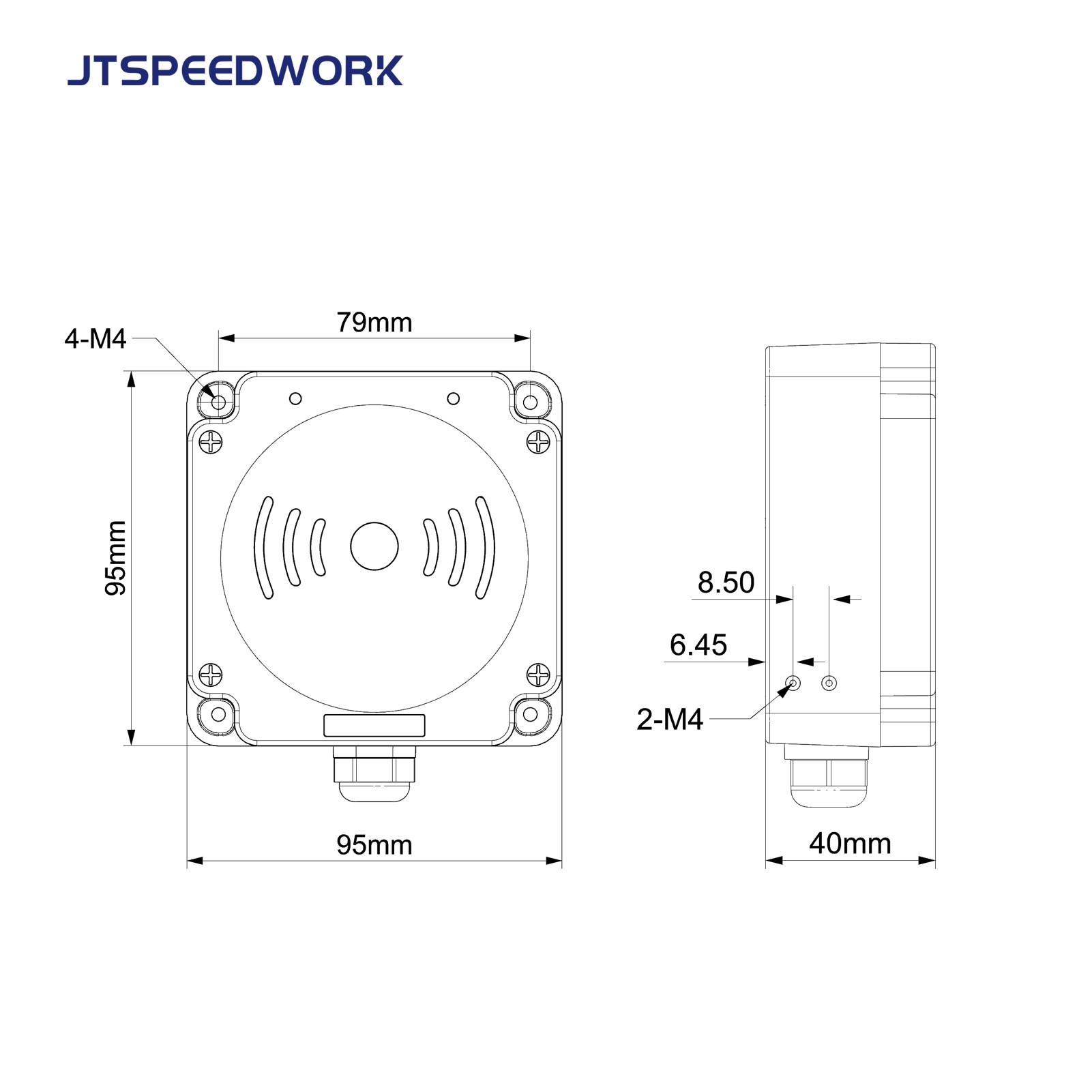 Leitor RFID UHF JT-7100 de grau industrial, alcance de 0 a 3 metros, frequência de 860 a 960 MHz.