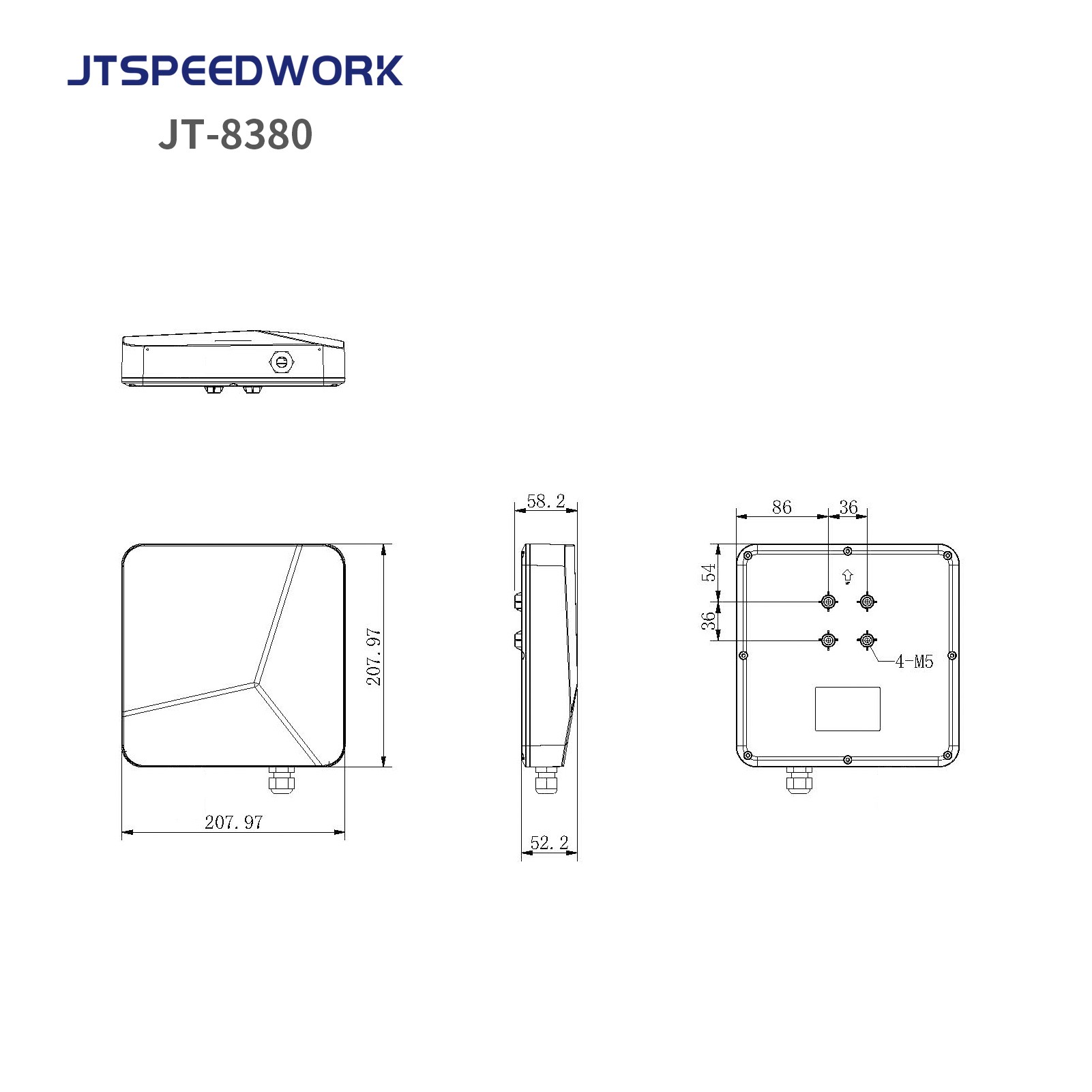 Leitor integrado UHF RFID de médio alcance JT-8380, 0-6 m, 902-928 MHz