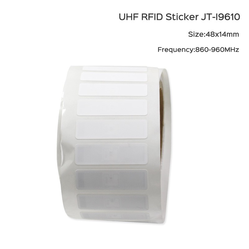 Etiqueta de papel revestido UHF RFID JT-I9610 de 48*14mm