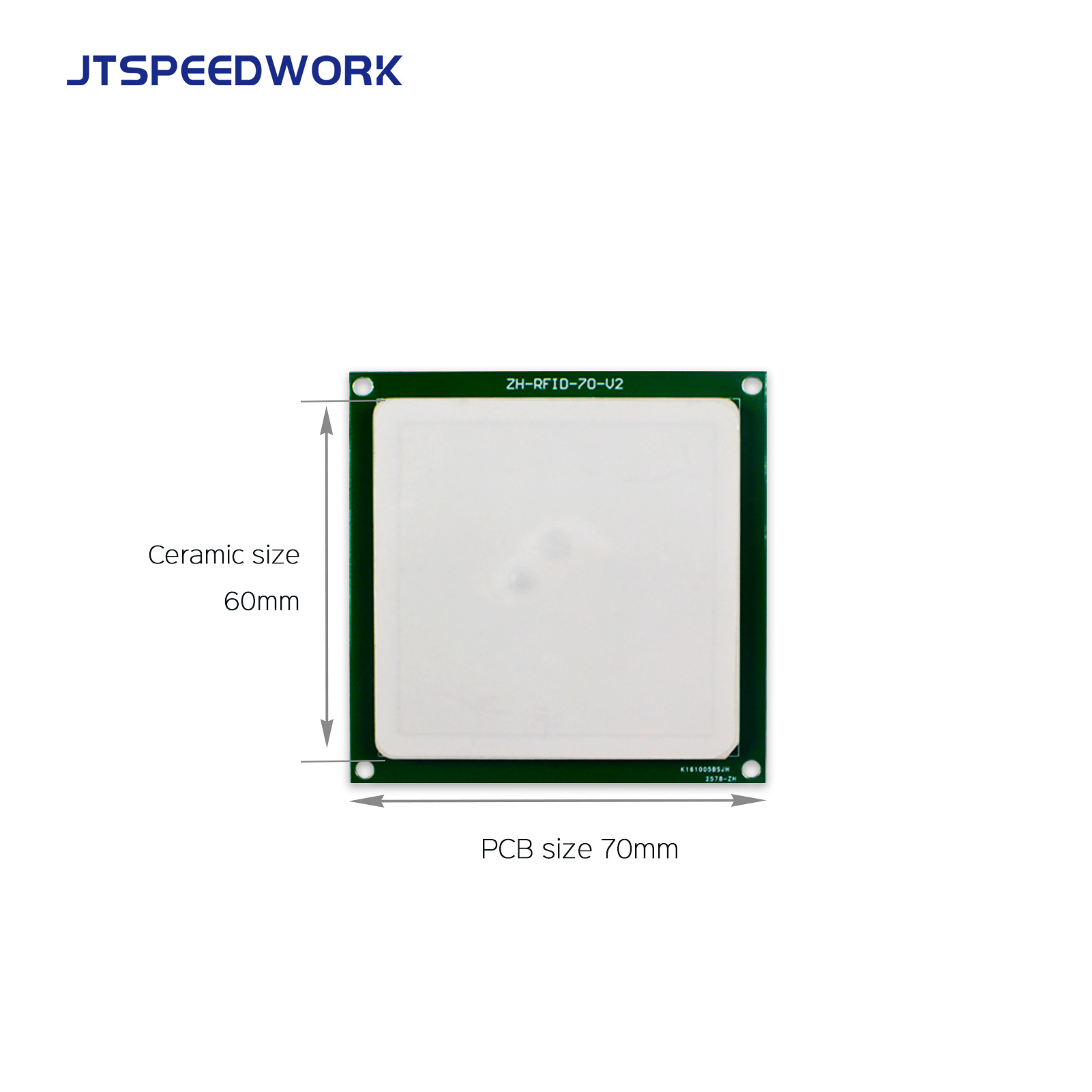 Antena cerâmica UHF RFID JT-T0060 de 4 dBi, 860-960 MHz, polarização circular RHCP, conector personalizável